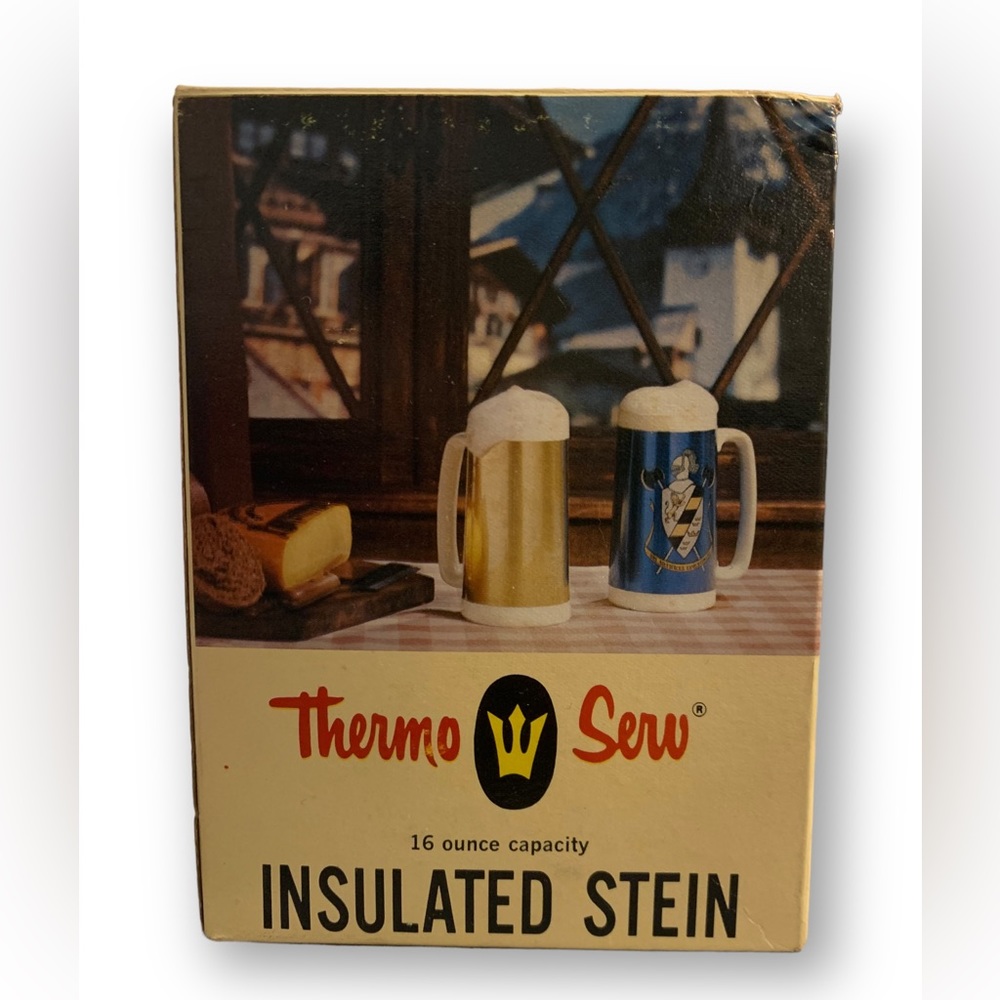 Vintage Thermo Serv 16 oz Insulated Beer Stein - Golden- #55 115 New OS W/Box